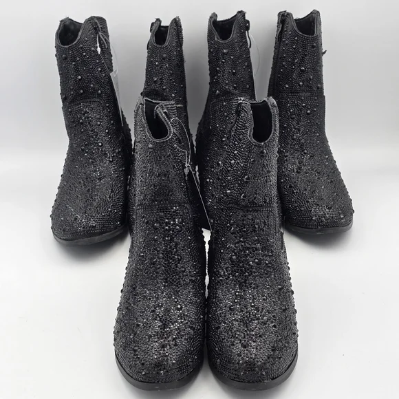 NWT Badgley Mischka Girls’ Sparkly Cowgirl Boots, Black Rhinestones - Picture 16 of 16